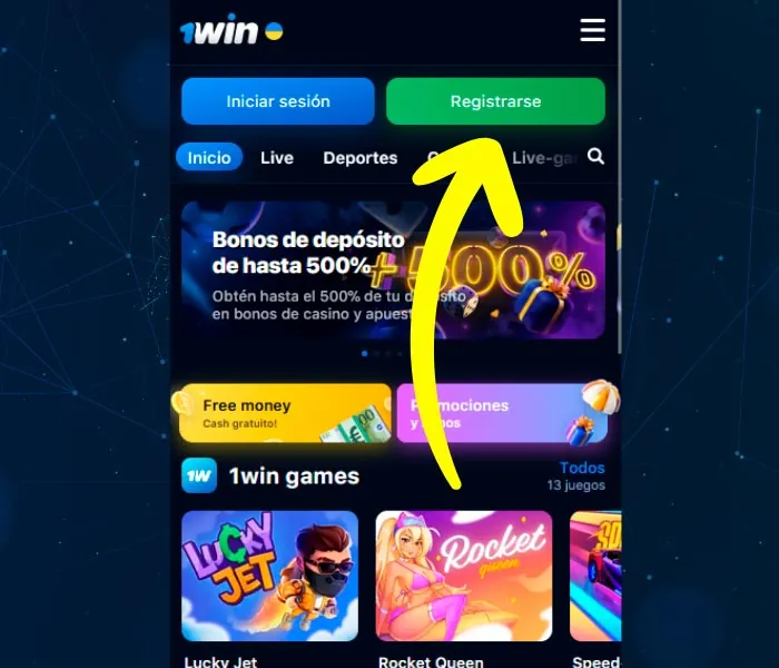 El proceso de registro de la aplicación 1win es el paso 2