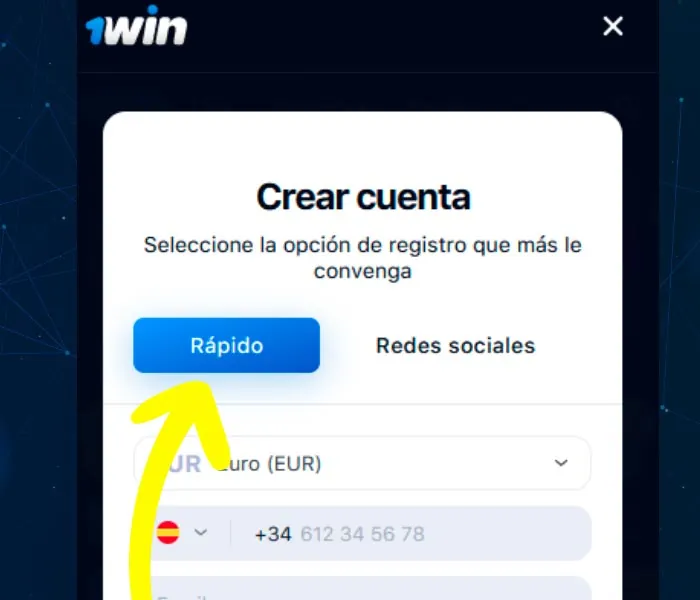 El proceso de registro de la aplicación 1win es el paso 3
