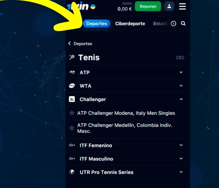 Proceso de apuestas 1win paso 2