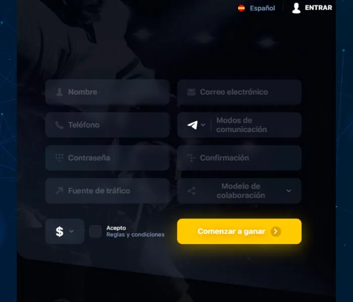 registrarse en el programa de afiliados paso 2